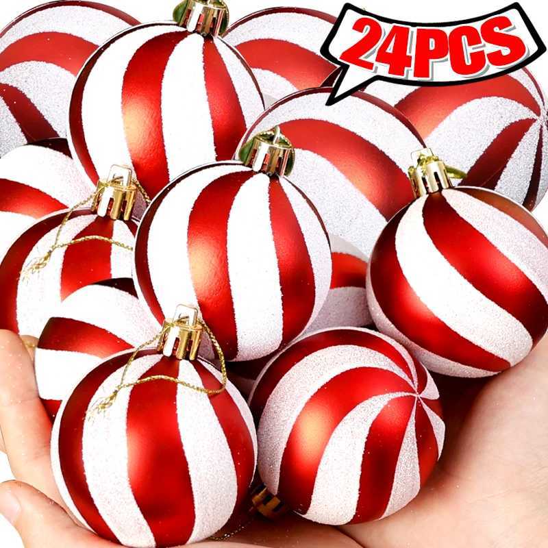 24/6Pcs Glitter Christmas Balls Christmas Ornaments Set Xmas Tree Hanging Pendant Home Festive Party Decoration Supplies 6cmM251111-image-1084133636
