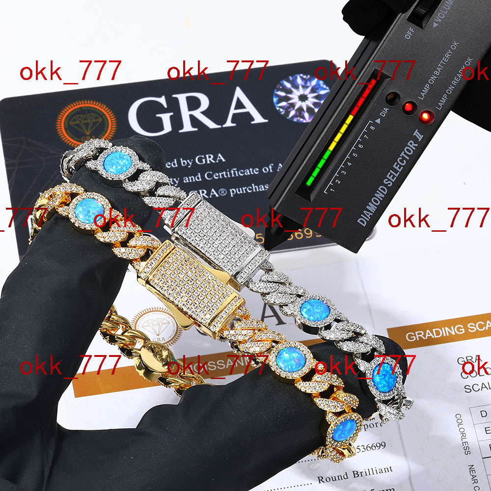 S925 Silver Moissanite Blue Gemstone Cuban Chain Opal Mens Bracelet Custom Jewelry