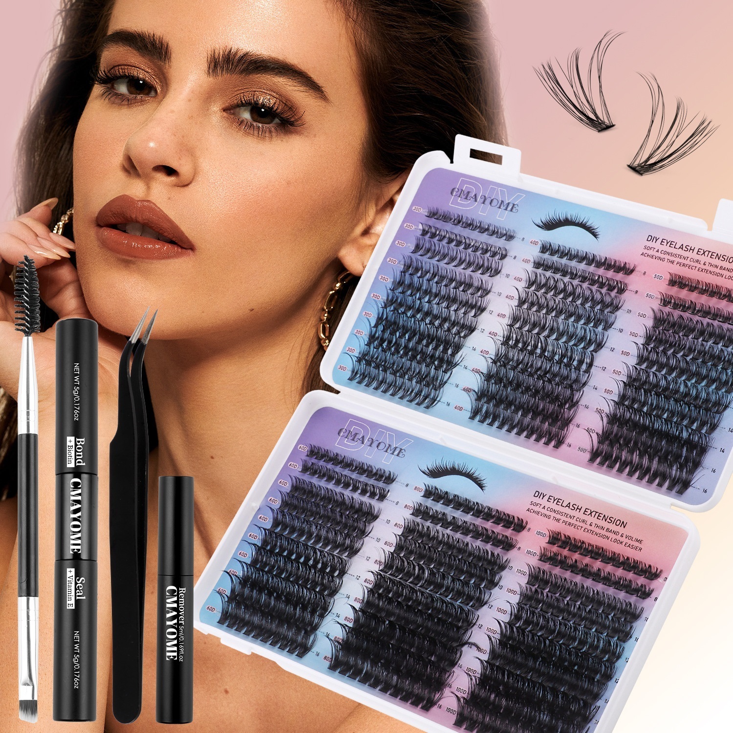 600 Clusters DIY False Eyelashes Natural Fluffy Cluster Lashes Kit with Lash Bond & Seal Remover Handmade Reusable DIY Segmented Eyelashes-image-1084119283