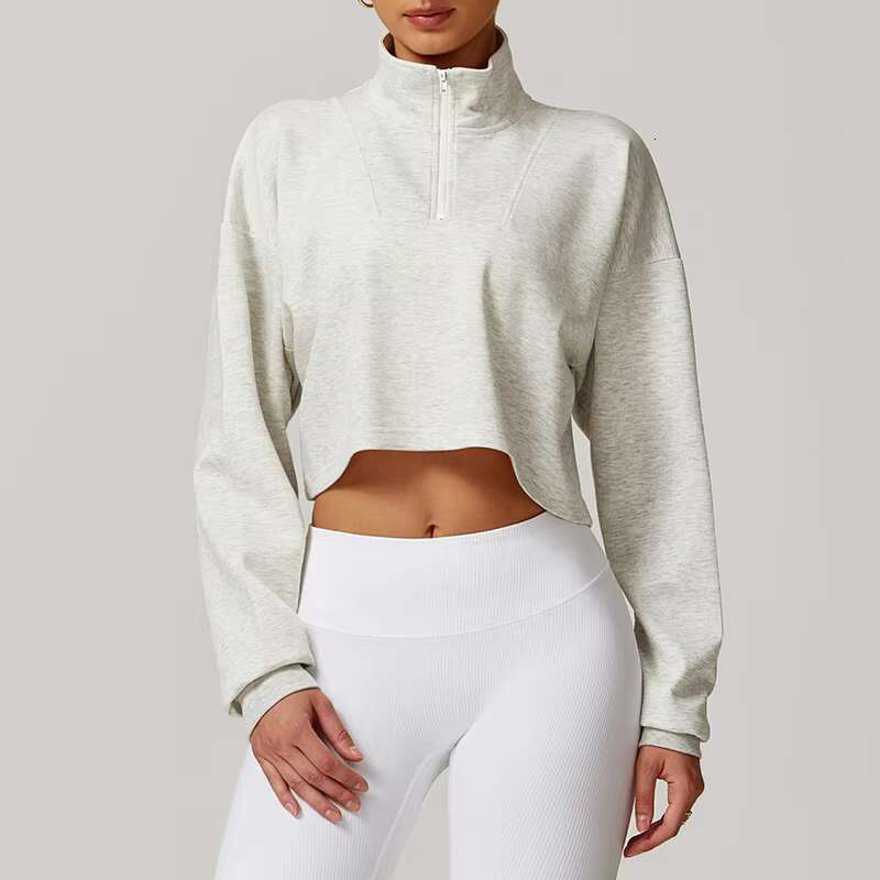 2025--Trend Polyester Ladies Long Sleeve Half Zippered Hoodie Lightweight Sweatshirts Oversize Hoodies Cropped