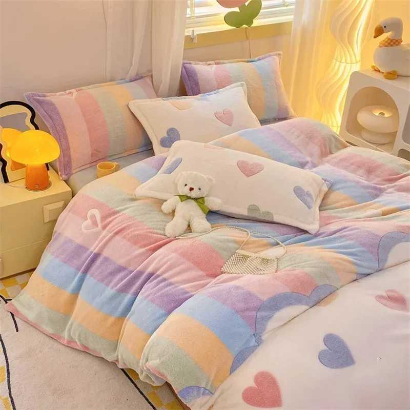 Winter Flannel Duvet Cover Rainbow Dual-color Soft Warm Quilt Cover Cozy Thick Comforter Cover for Adults Children Queen King H251111-image-1084148006