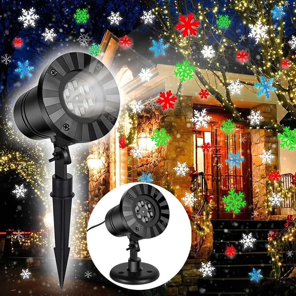 Christmas Snowflake Laser Projector Light LED Christmas Holiday Landscape Lamp With Ground Stake 180degree Rotation Adjustable Party Decor Y25111-image-1084090881