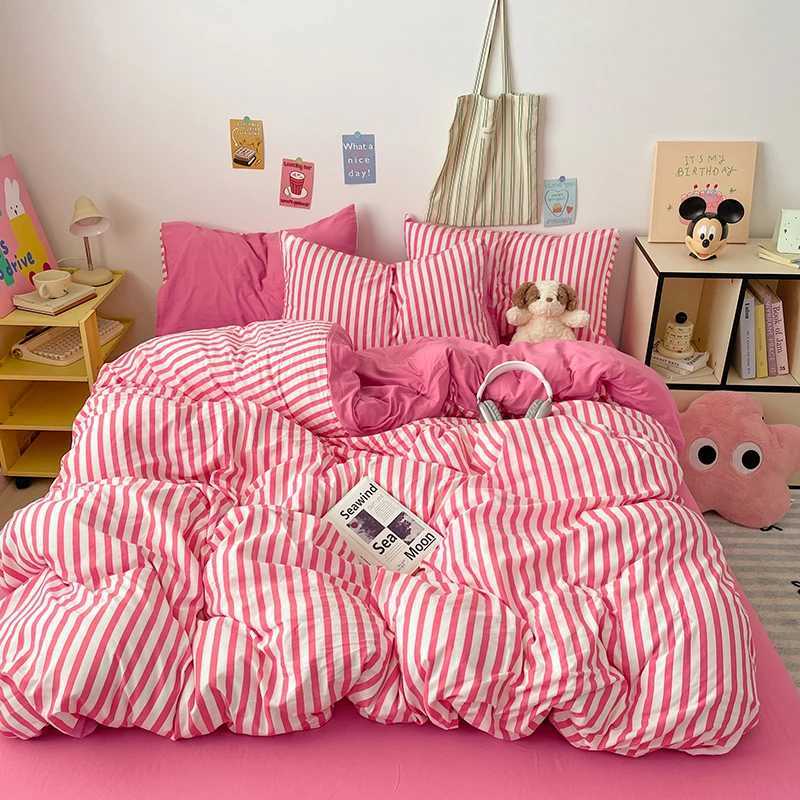 Stripe Bedding Duvet Cover Set with case bed sheet Single Full Size Bed Linen Quilt Cover Set Queen/King Double Single Bed H251111-image-1084169067