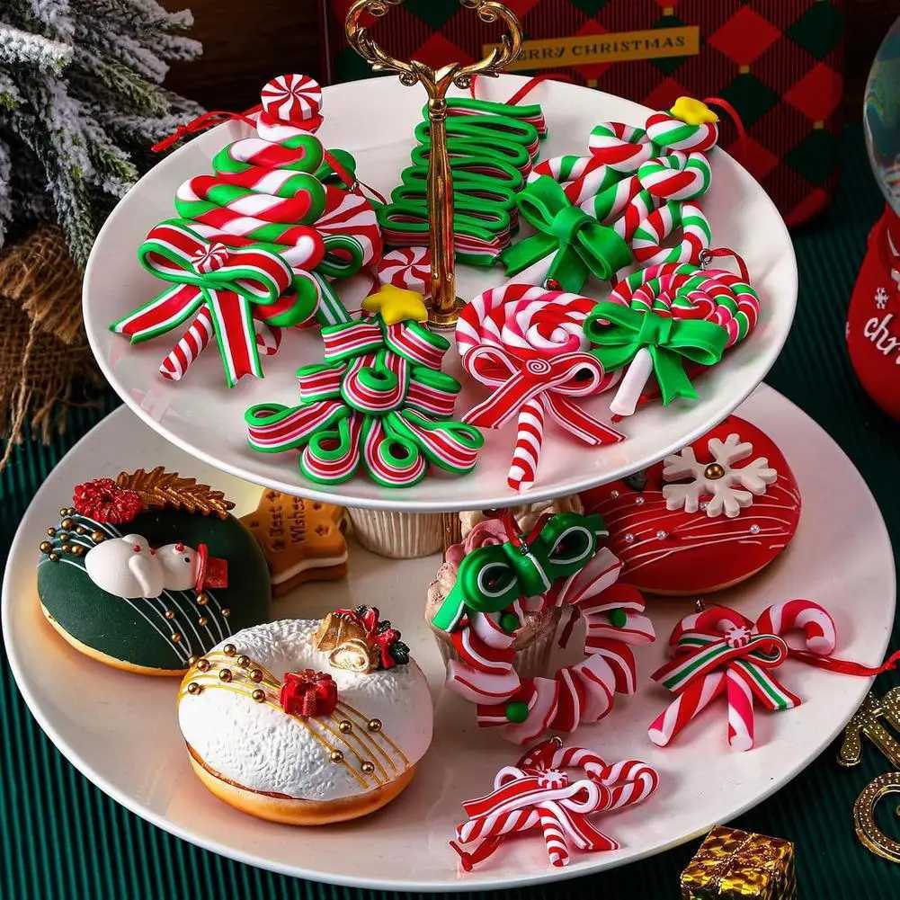 16/32Pcs Christmas Lollipop Ornaments Colorful Wood Candy Cane Hanging Decoration Polymer Clay Peppermint Pendants For Xmas TreeM251111-image-1084131819