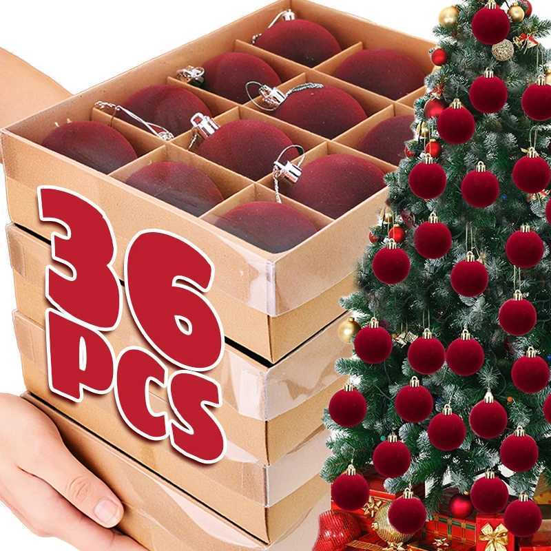 36/1pcs Velvet Wine Red Christmas Balls Solid Flocked Hanging Ball for Xmas Tree Pendents Navidad New Year Party Decor OrnamentsM251111-image-1084133008