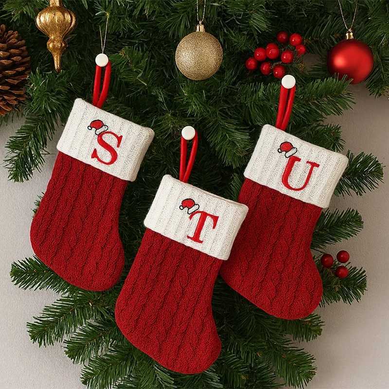 Christmas Socks Knitting Snowflake A-Z Letter Stocking Christmas Ornament Sock 2025 For Home Xmas Tree Ornament GiftM251111-image-1084134510
