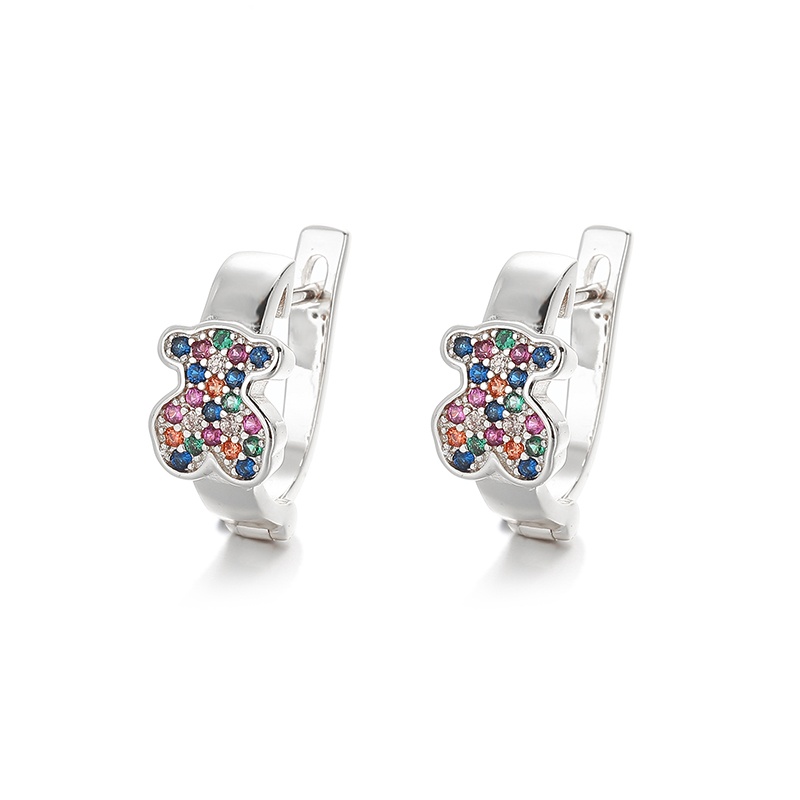 Hot Sale Fashion Women Men Silver Gold Stainless Steel Copper Span Bear White Color Stone Moon Flower Hoop Earrings Jewelry-image-1084109924