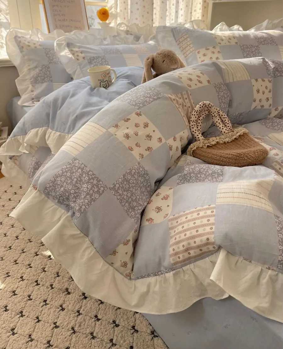 Romantic sweet purple blue flower bedding settwin full queen violet floral cotton home textile sheet case quilt cover H251111-image-1084142365