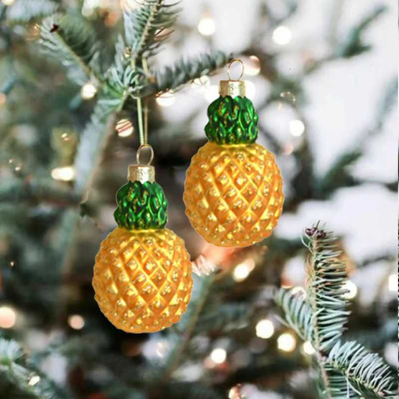 Gold Pineapple Glass Christmas Tree Ornaments Gold Fruit Glass Baubles Hanging Decoration for Christmas 2024 Home New YearM251111-image-1084131294