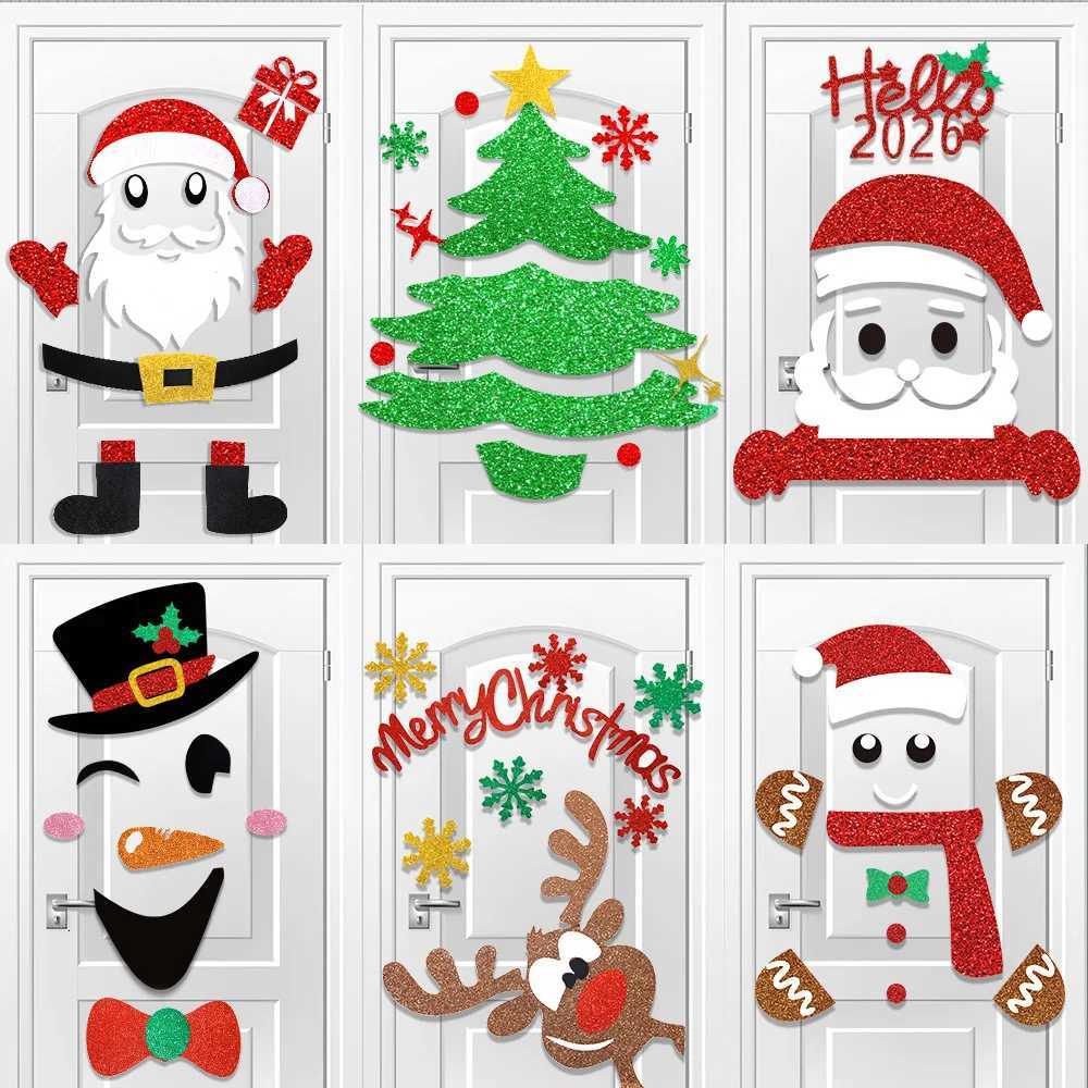 Christmas Door StickersFelt Cloth Cartoon Santa Claus Elk Wall StickerChristmas Home Decoration 2025New Year Window DecorM251111-image-1084134592