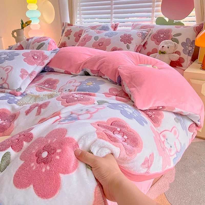 1pc Flower Printed Duvet Cover for Winter Warm Thick Quilt Cover funda nordica Soft Fleece Fluffy Comforter Cover 220x240cm H251111-image-1084147974
