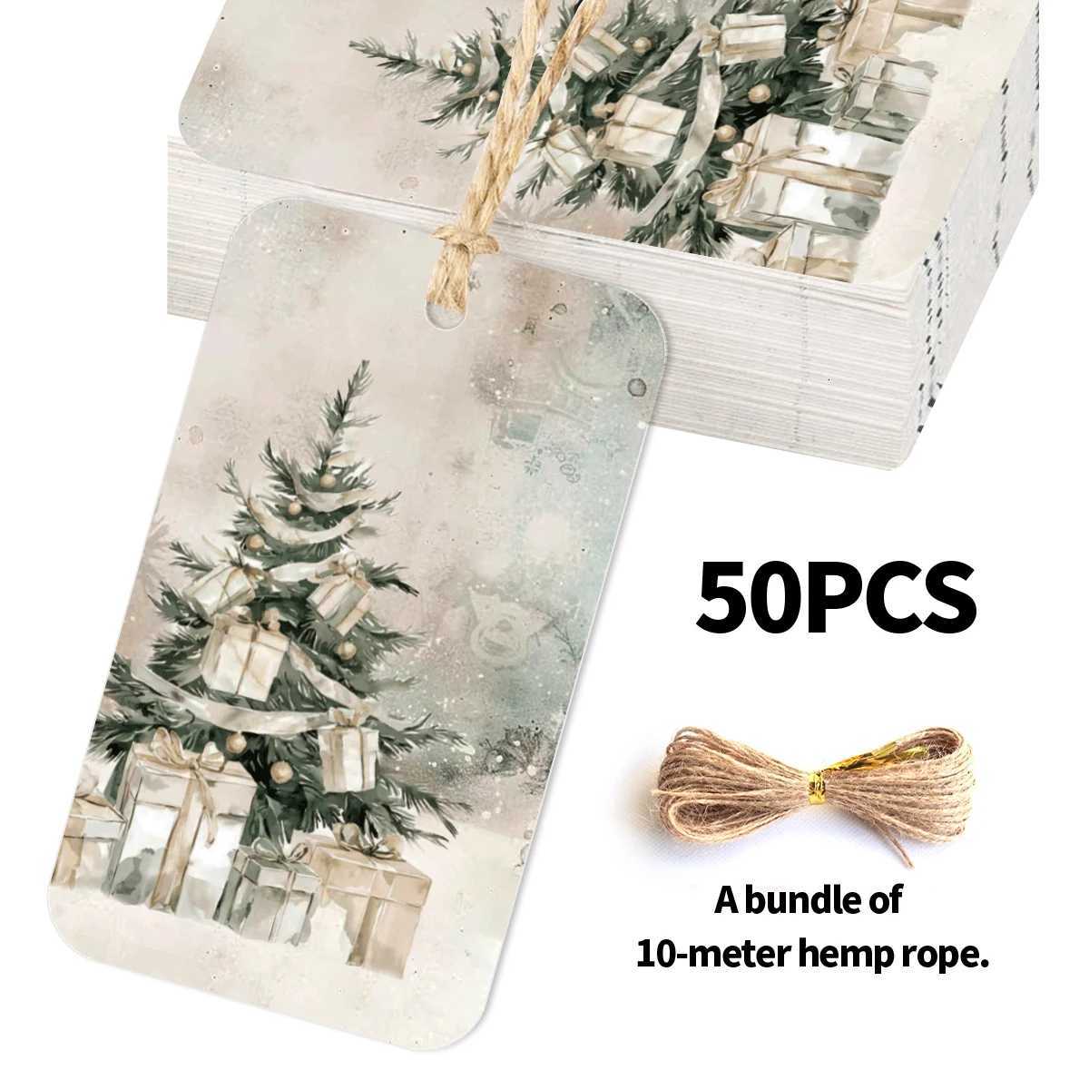 50pcs Christmas Hang Tags With Green PineOrnament Label For Present PackageHandmade CraftFamily Gathering Party Gift ExchangeM251111-image-1084133120