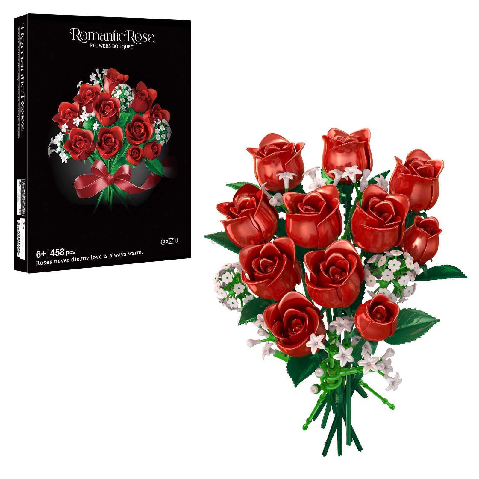 DIY Creative Building Blocks Assembly Series Red Rose Simation Flower Bouquets Models Gifts Childrens Holiday Bricks Toys C2511100-image-1084047951