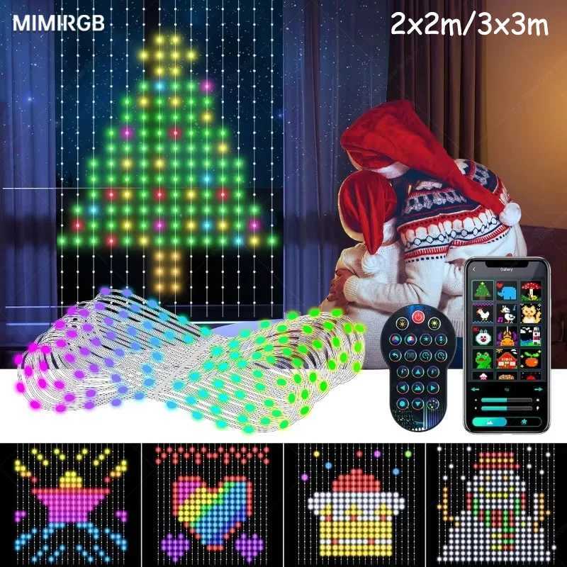 Christmas 400LEDs Smart Colorful LED Window Curtain Lights IP67 RGB LED APP Control DIY Text and Pattern Fairy Lights for Christmas Y251111-image-1084089305
