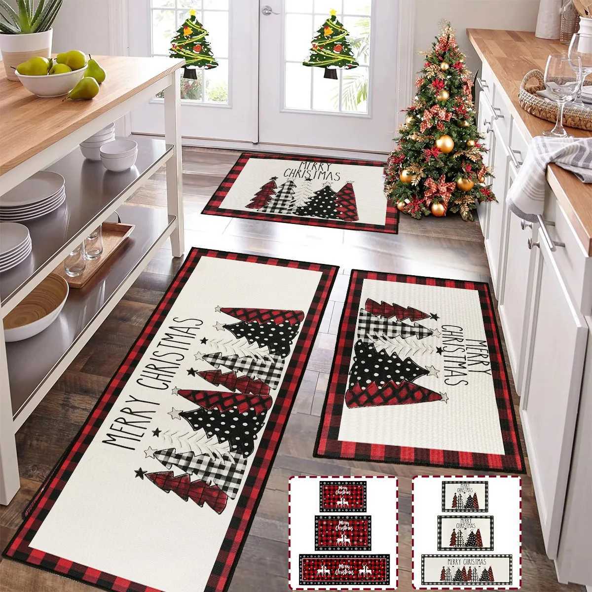 Christmas Kitchen Floor Mats Plaid Pattern Kitchen Runner Rug for Kitchen Decoration Home 2024 Navidad Noel Gifts New Year 2025M251111-image-1084133922