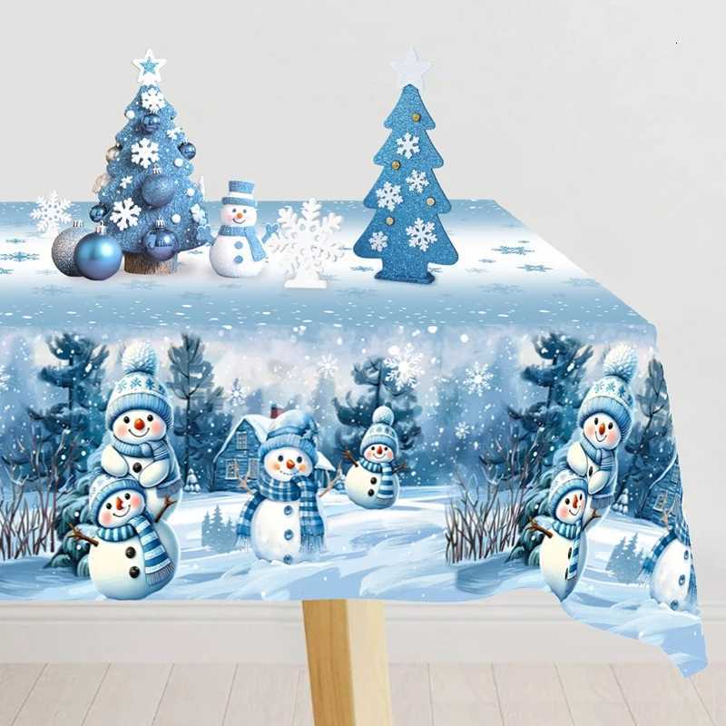 Blue Christmas Tablecloth Wonderland Snowman Table Cover Christmas Decorations for Home 2025 Xmas Table Decor Navidad New YearM251111-image-1084133682