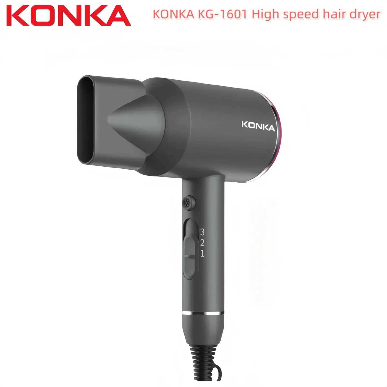 KONKA KG-1601 Negative Ion Hair Dryer 1600W 3 Heat Speed Settings Anti-Frizz Detachable Filter Portable Hook tra light H251111-image-1084141830