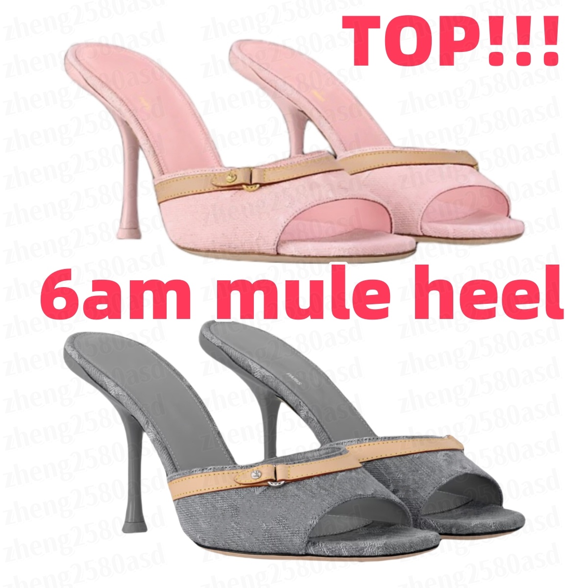 Lady High heels 6am mule Pink denim Designer heel Platform Sandal Woman slipper Stilettos murakami slide Luxury shoe leather sandale Summer beach Sl