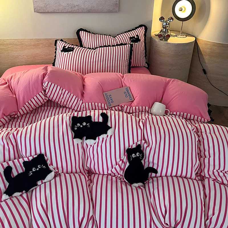 Stripe Washed Cotton Bedding Set case bed sheet Single Full Size Bed Linen Duvet Cover Set Queen/King Double Single Bed H251111-image-1084143099