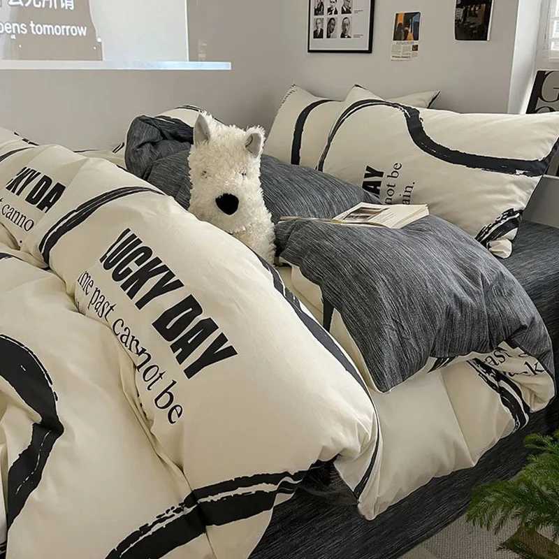 Nordic 100 Cotton Bedding Sets Soft Comfortable Duvet Cover Set with Bed Sheets Not Easily Faded Single Queen Bedroom Decor H251111-image-1084142921