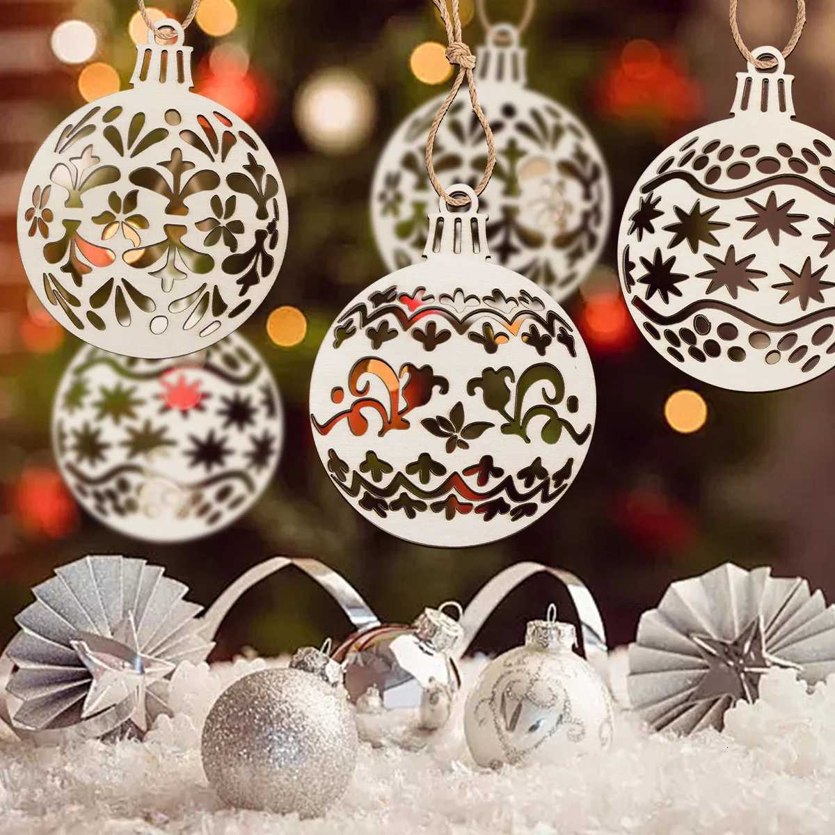 9PCS Wooden Ball Pendant Hollowed Ball Shape Hanging Ornaments for Merry Christmas Tree Decorations Kids DIY Painting GiftsM251111-image-1084132578