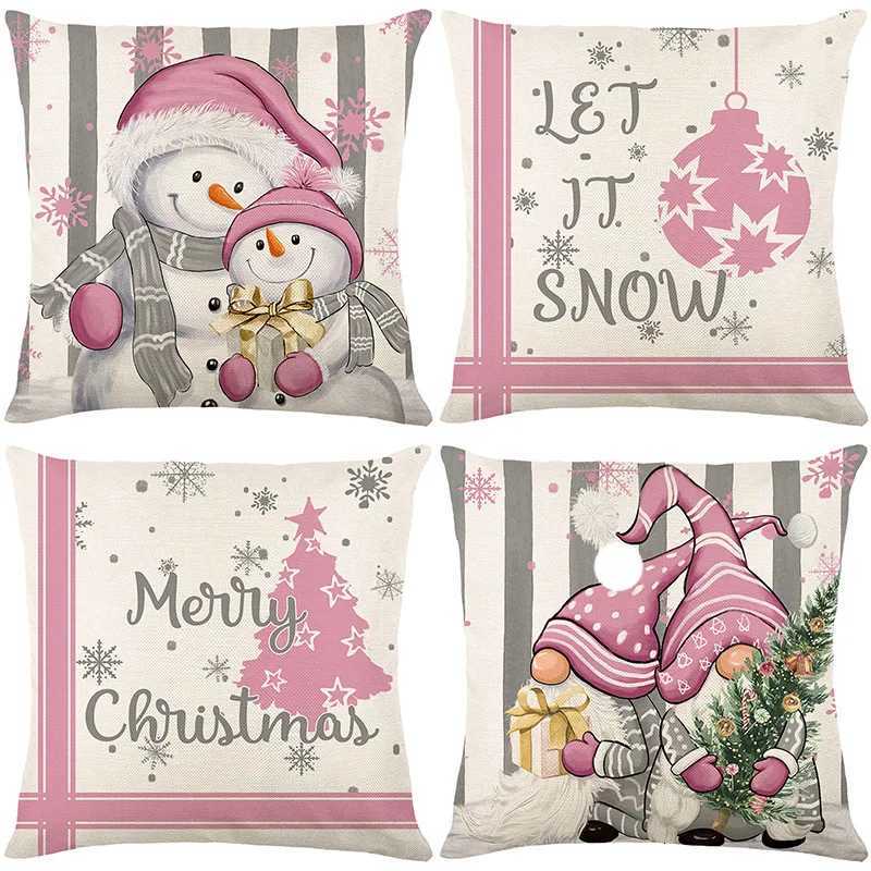 45x45cm Christmas Decoration ase Linen Cover Winter Xmas Snowman Cottoon Throw Case Sofa Cushion Cover 2024M251111-image-1084131352