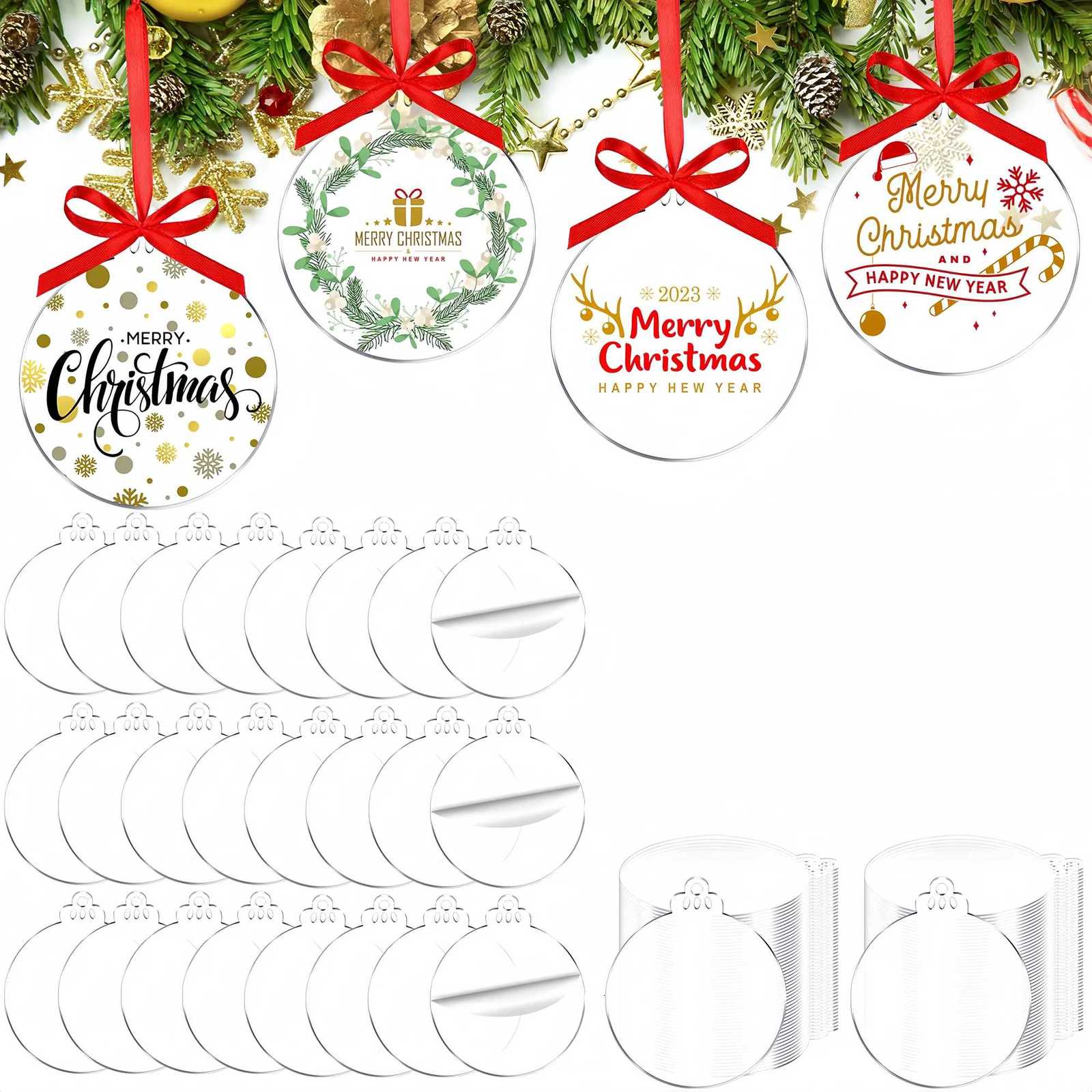 50pcs Christmas Hallowmas Clear Acrylic Ornament Blanks Bulk Round Acrylic Discs Ornament Vinyl Christmas Hanging CirM251111-image-1084131373