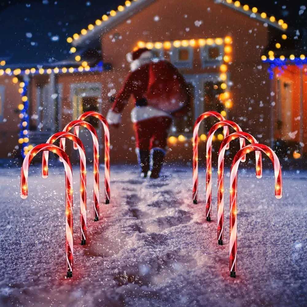 5PCS Christmas Decoration Candy Cane Lights LED Battery Power Light Noel Led Lights Garden Ground Plug Crutch New Year for RoomM251111-image-1084134746