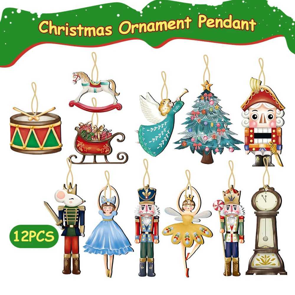 12Pcs Christmas Nutcracker Soldier Pendant Wooden Nutcracker Puppet Christmas Tree Ornament Navidad New Year Home DecorationM251111-image-1084131759