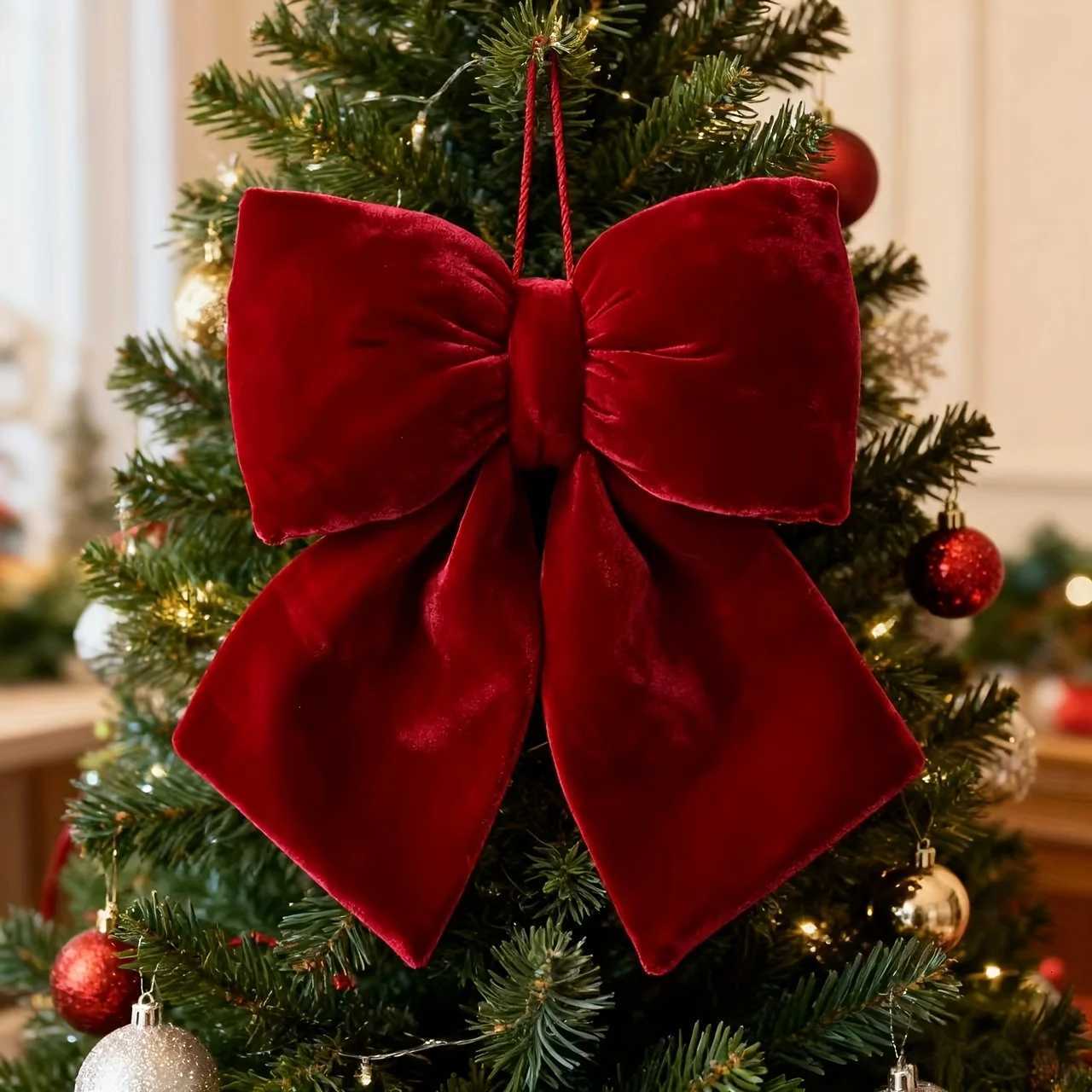 Large red velvet bow Christmas tree decoration ornament for Christmas weddings hotels and party decorationsM251111-image-1084134429