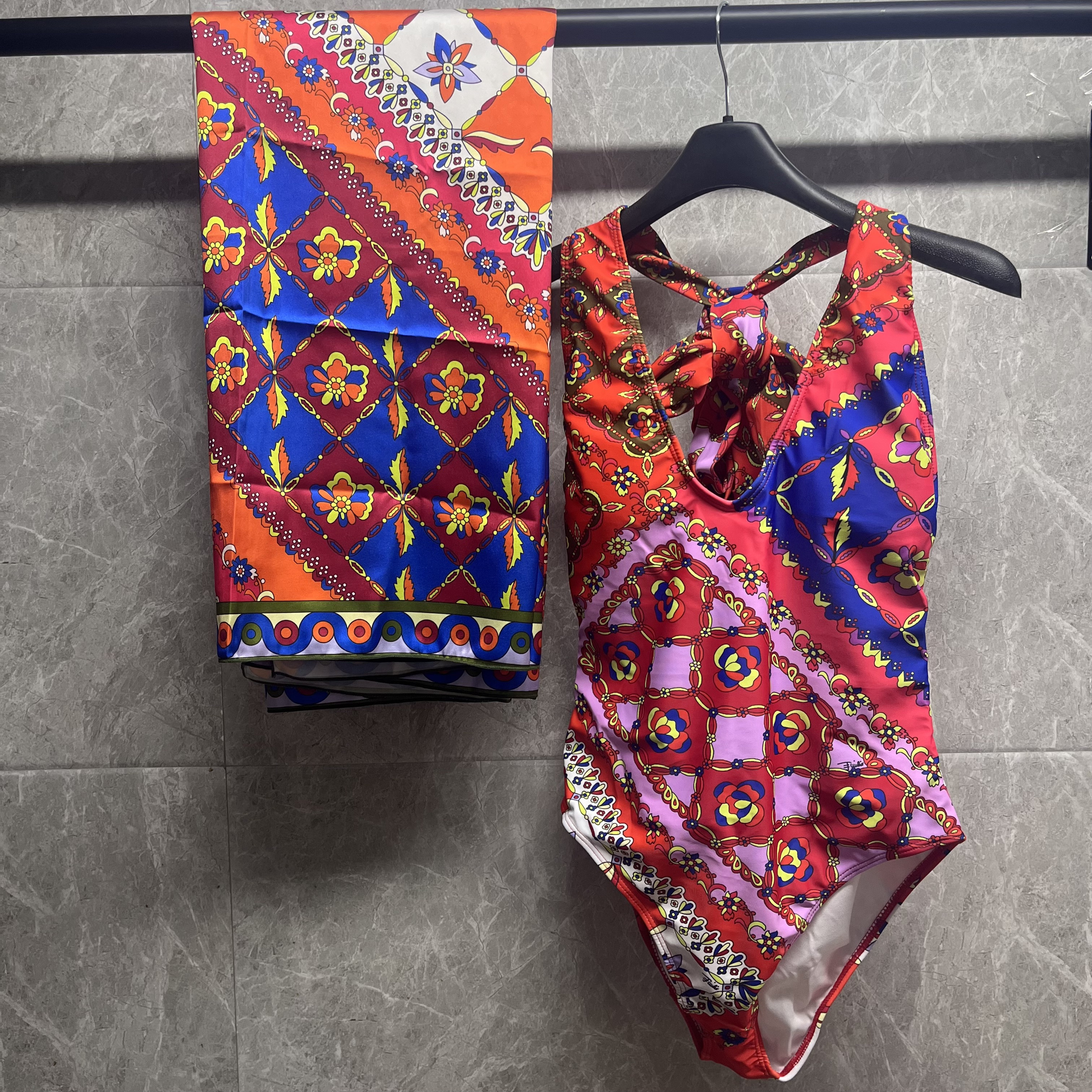 Women Sexy Backless Swimsuit Summer Beach Dress Vintage Print One Piece Swimwear Vacation Outfit