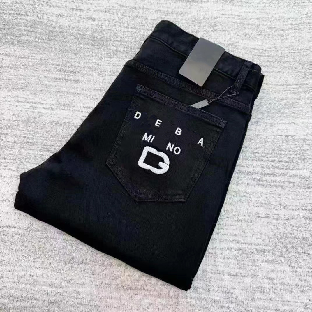 Autumn/winter embroidered men's trousers, designer high-end slim-fit stretch jeans, casual straight-leg trousers