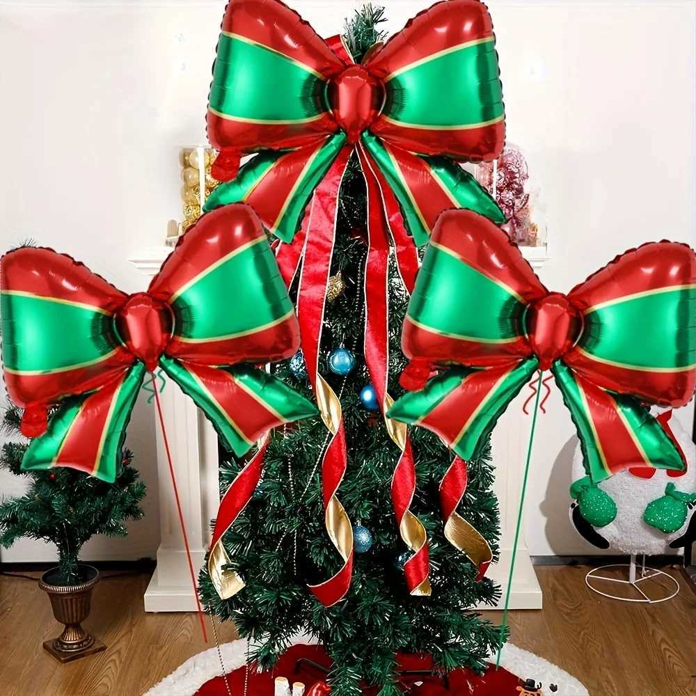 Christmas 3pcs Red Green Christmas Bow-shaped Aluminum Film Balloons Festival Party Supplies Christmas Indoor Outdoor Decoration Balloons Y251111-image-1084088315