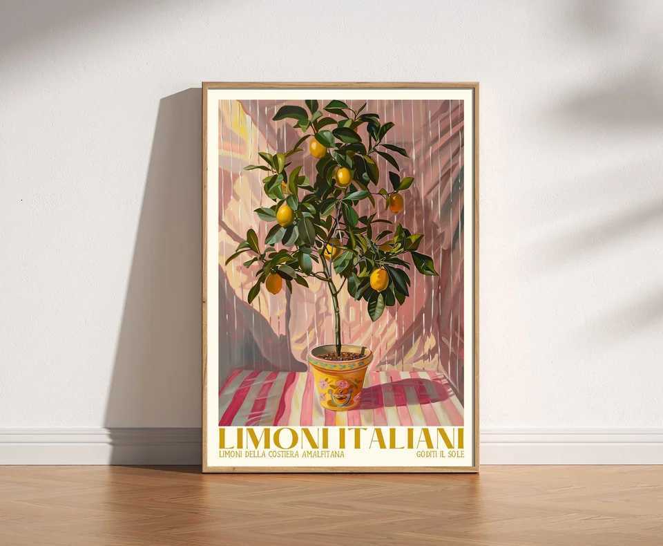 Italian Lemon Tree Print Limoni Italiani Citrus Fruit Art Kitchen Lemon Poster Mediterranean Summer Poster Retro Botanical H251112-image-1084306537