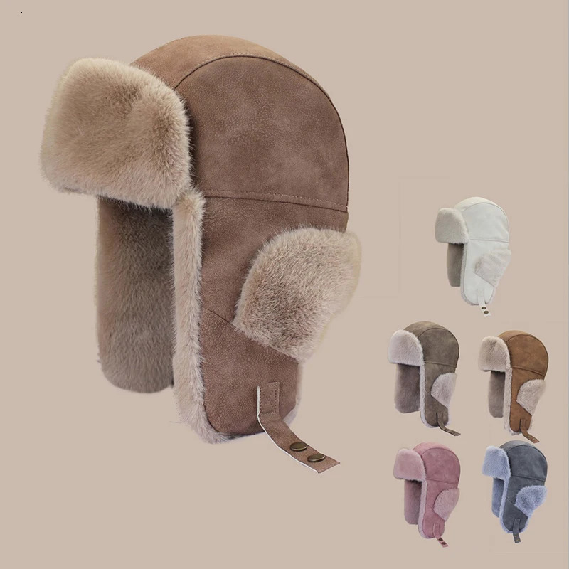 2026newFaux Fur with PU Leather Warm Winter Trapper Hat Cold Weather Unisex Ear Flap Cap for Men Wome C260819
