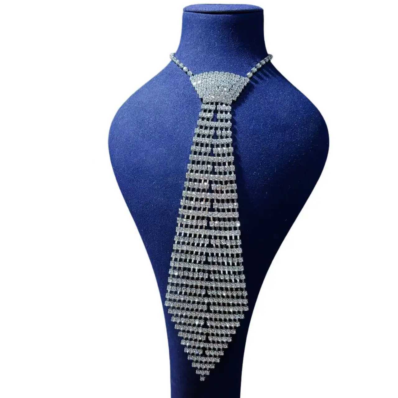 Fashionable womens long tassel necktie necklace luxurious sparkling rhinestone necklace party accessoriesW251111-image-1084187311