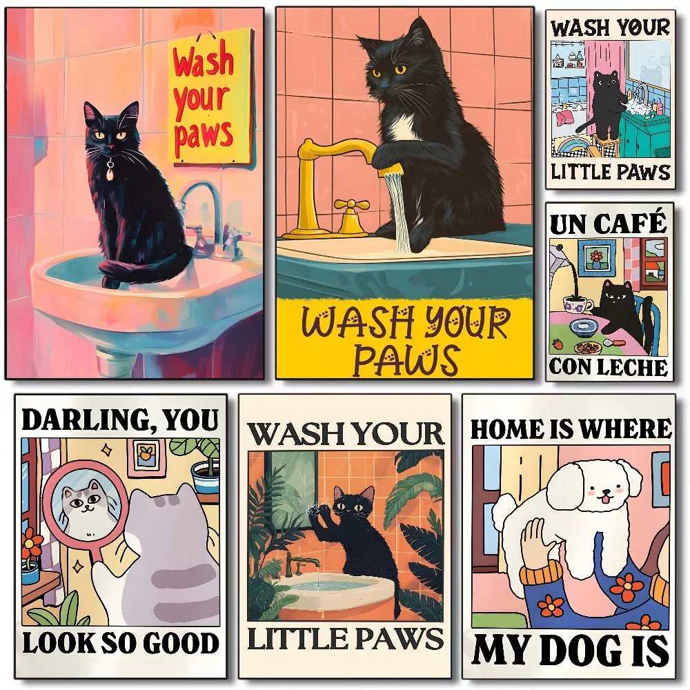 Wash Cat Paws More Spaghetti Poster HD Art Sticky Wall Waterproof He Living Ro Bedro Bar Aesthetic Decoration H251112-image-1084306604
