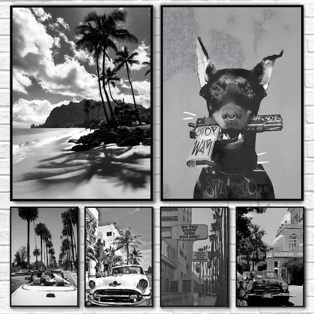 1PC Black And White Palm Tree Beach Landscape Photography Poster Paper Print He Living Ro Bedro Entrance Bar Cafe Art H251112-image-1084307642