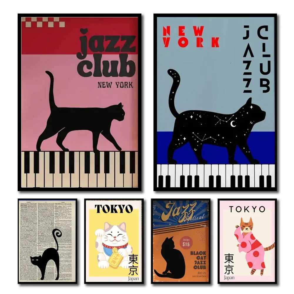 1pc Black Cat with Piano Canvas Art Poster Fortune Cat Simple Canvas Painting Wall Art for Bedro Living Ro He Off H251112-image-1084306684
