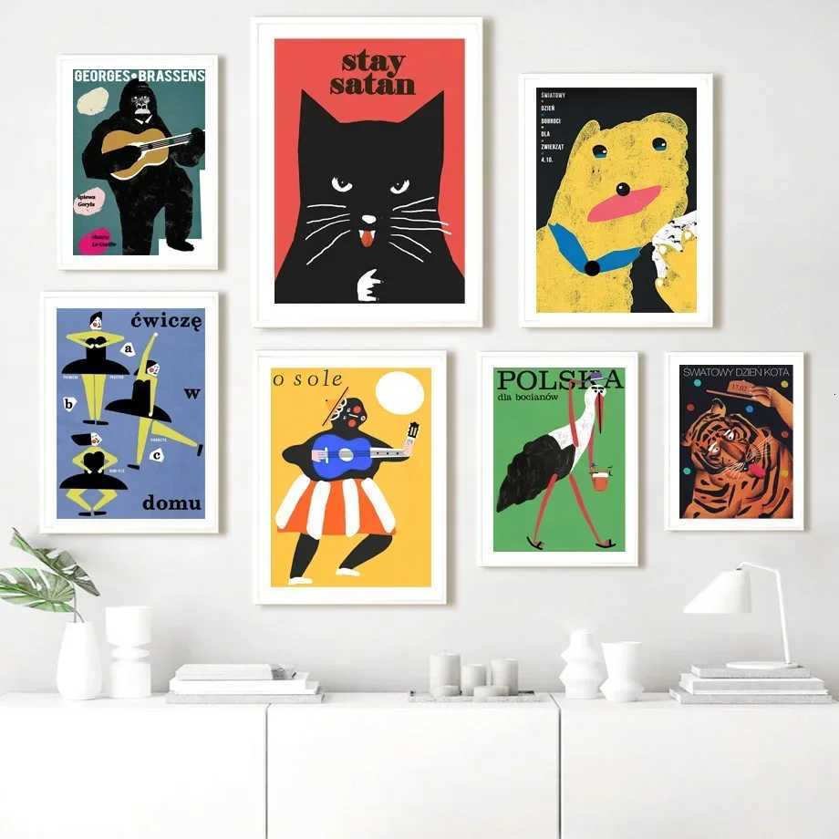 Black Cat Vintage Funny Polish Poster And Print Wall Art Canvas Painting Nordic Illustration Wall Pictures For Living Ro Decor H251112-image-1084306721