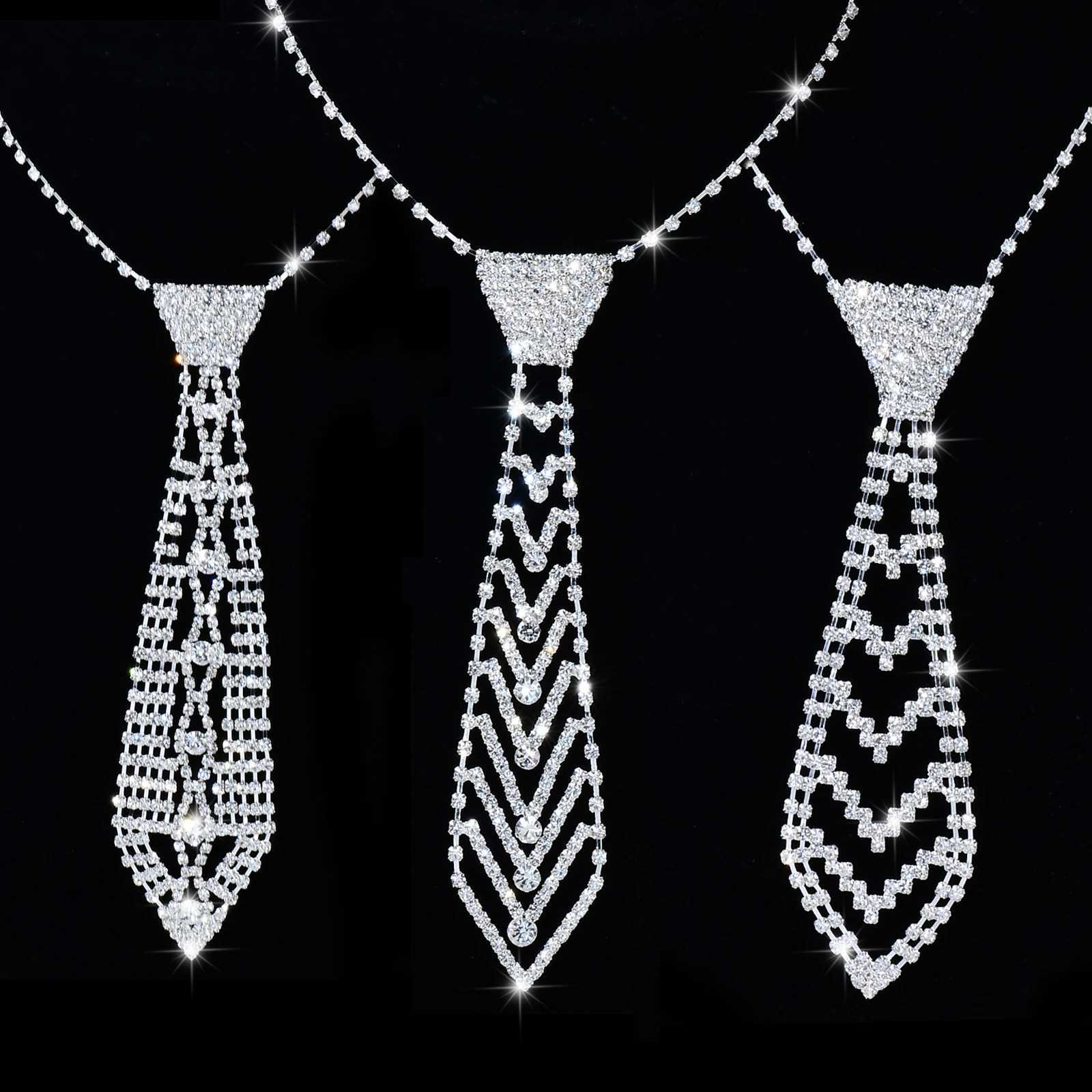 1P Luxury Crystal Elegant Tie Necklace Fashion Rhinestone V Long NecklaceW251111-image-1084187326