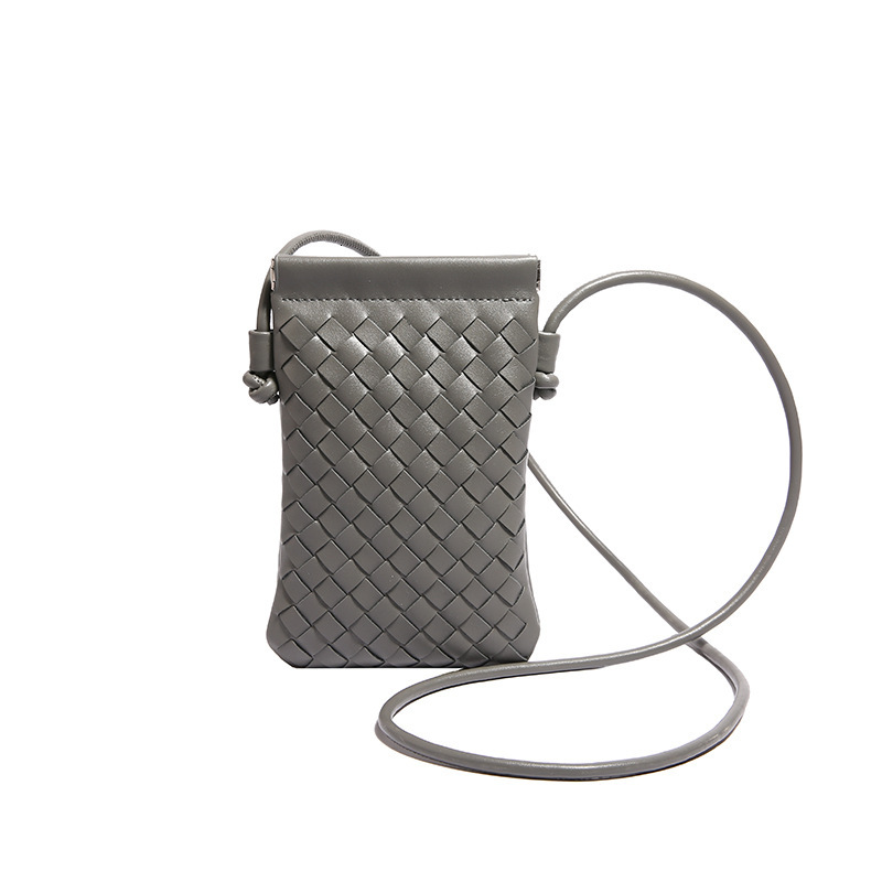 Vintage Hand Woven Cell Phone Purse for Ladies, Thin Strap Vertical Crossbody Bag, Fashion Woven PU Leather Mini Shoulder Handbag 151515