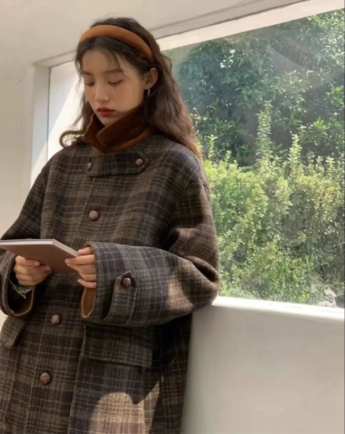 For Retro Plaid Woolen Coat WomenS Autumn And Winter Style Doubled Splicing Fashionable Thick 251112 N260805