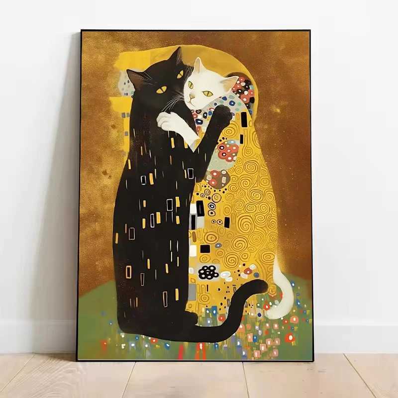 Cat Kitty Klimt Canvas Poster Vintage Creative Parody Style Print Wall Art Pictures Painting Living Ro He Decoration H251112-image-1084307712