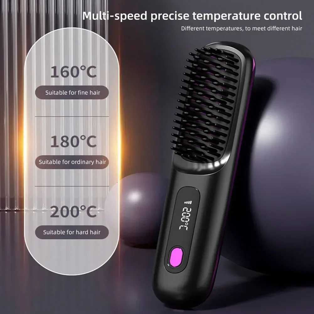 Electric LCD Usb Ceramic Heating Straight Hair Cb Wireless Portable Negative Ion Styling Tool Rechargeable Straightening B H251112-image-1084299704