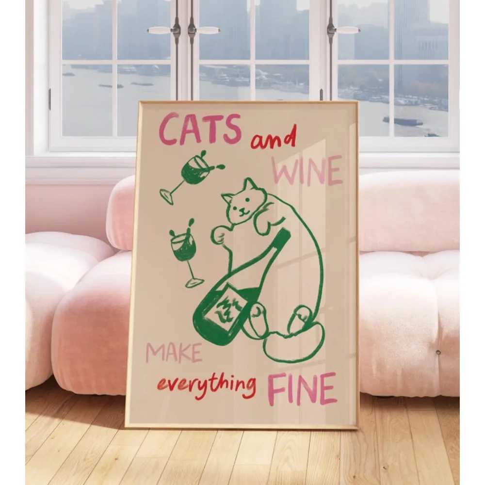 Kitchen PrintAbstract PosterKitchen DecorKitchen Print InspoHousewarming Gift Cats and Wine PrintColourf H251112-image-1084305820