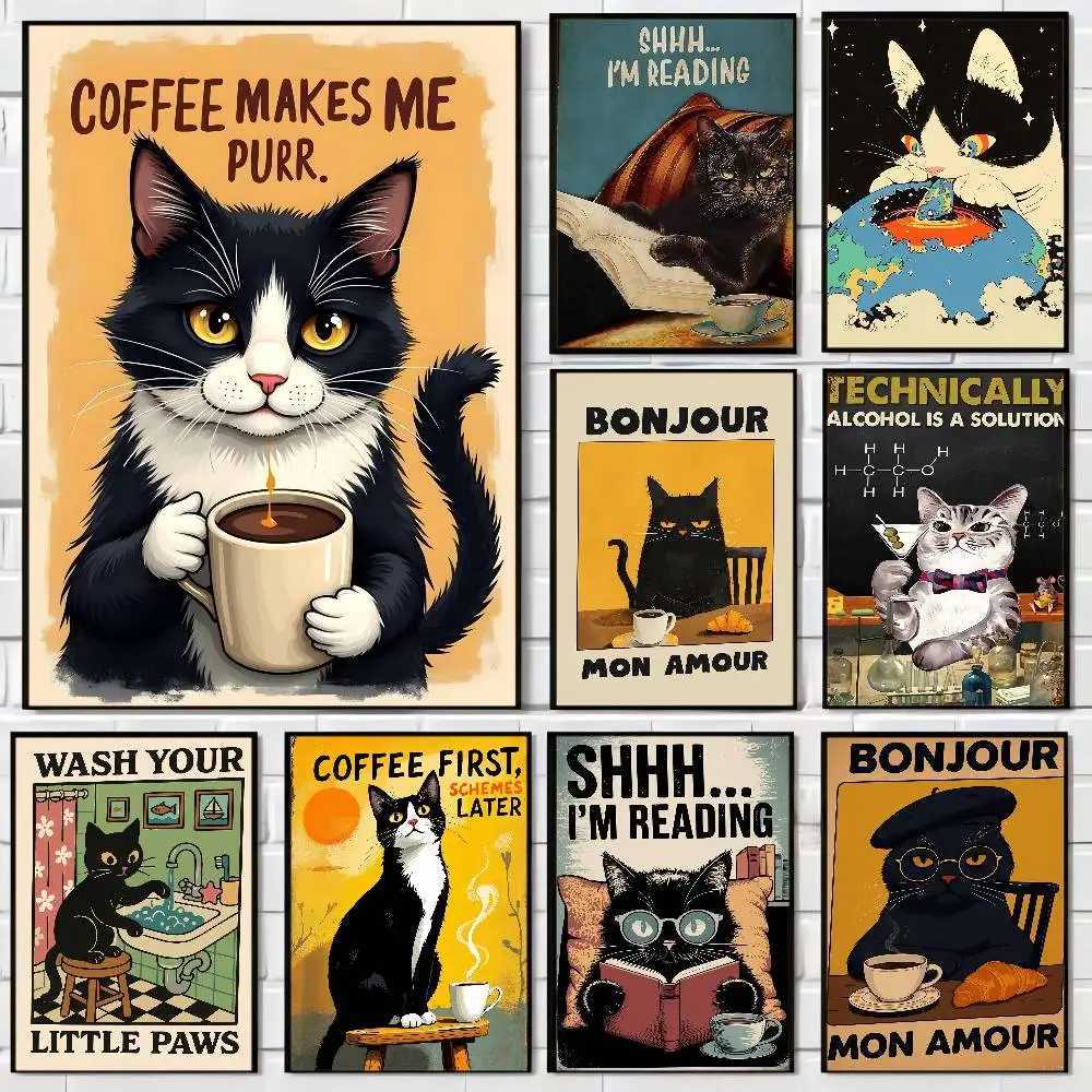 CAT ART ic Movie Posters Vintage Ro Bar Cafe Decor Stickers Wall Painting H251112-image-1084306815