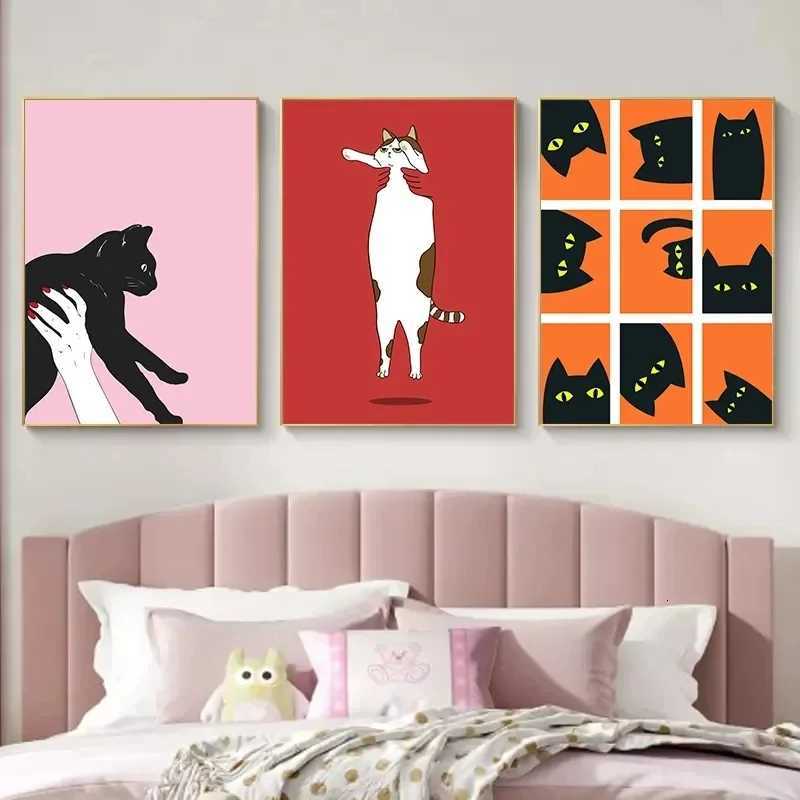 Funny Black Cat Poster Print Canvas Painting Minimalist Nordic Wall Art Picture For Living Ro He Decoration Unframed H251112-image-1084305807