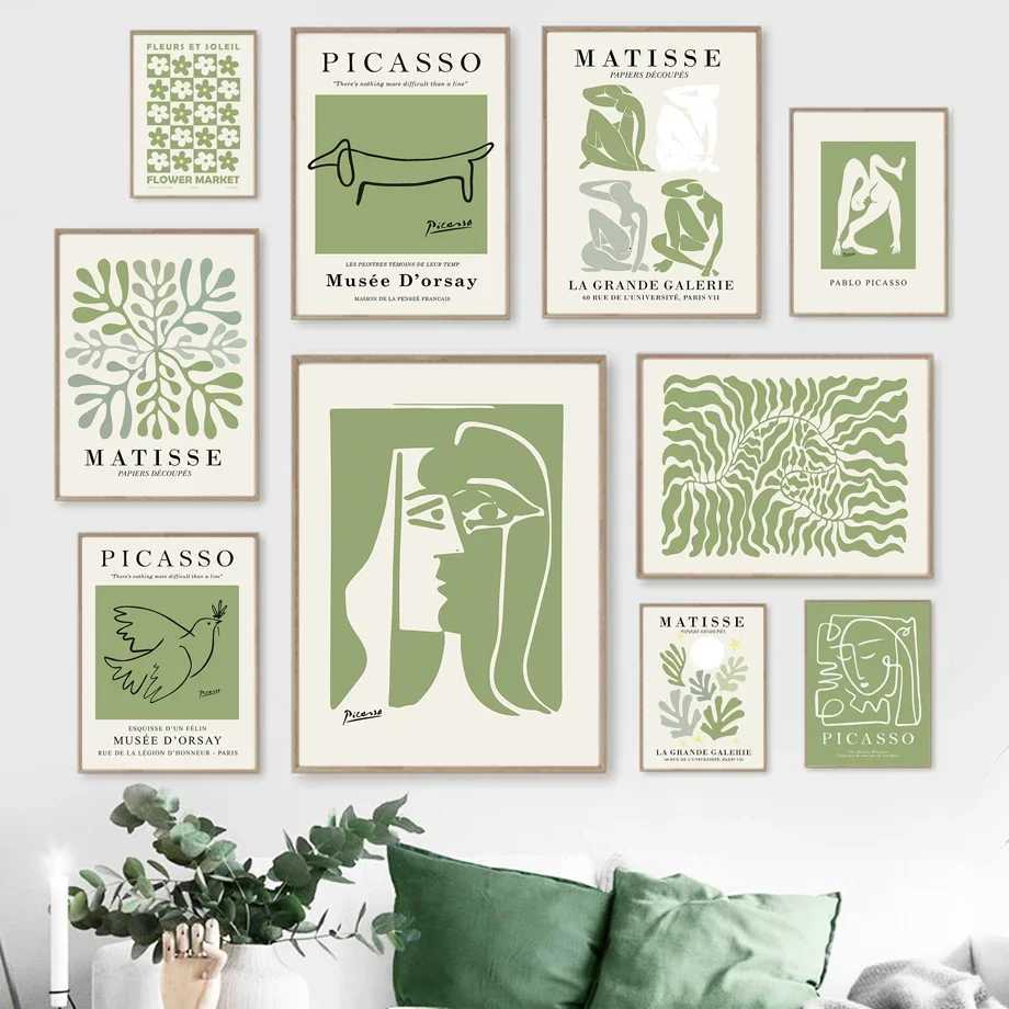 Minimalist Henri Matisse Picasso Poster Prints Canvas Paintings Abstract Green Floral Drawing Wall Art Pictures for He Decor H251112-image-1084308630