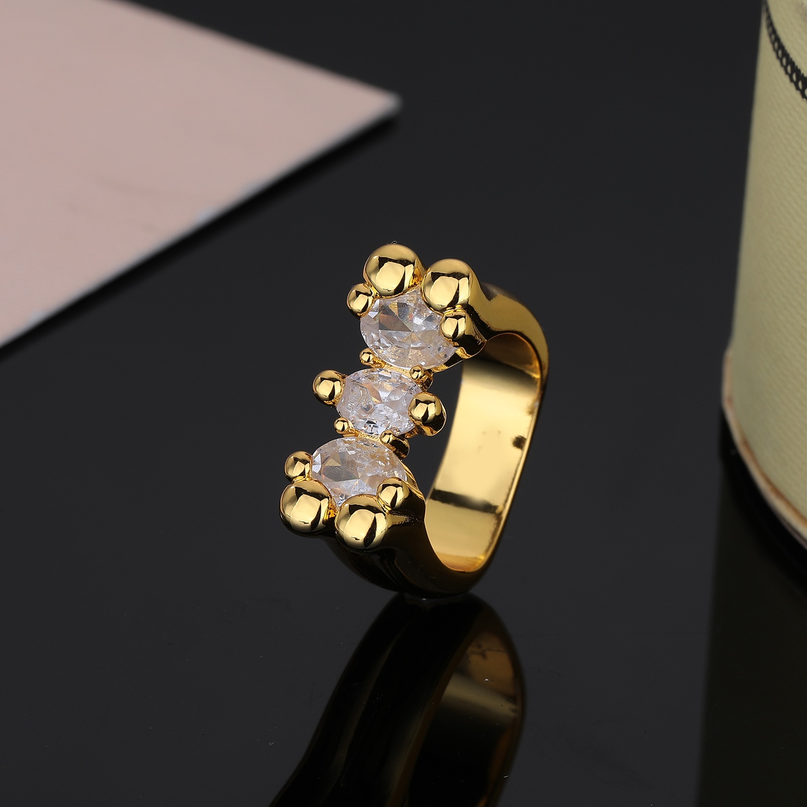 New Arrival Fashion Women Men Silver Rose Gold Circle Stainless Steel Span Bear Animal Round White Black Zircon Heart Cartoon Rings Jewelry A Gif-image-1084278766
